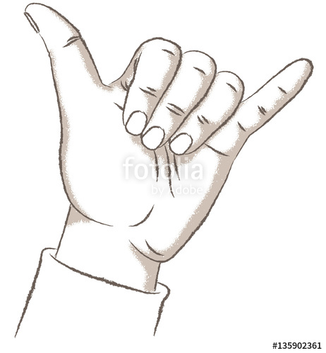 462x500 Shaka Hand Gesture, Retro. Vector Illustration Of A Hand Making