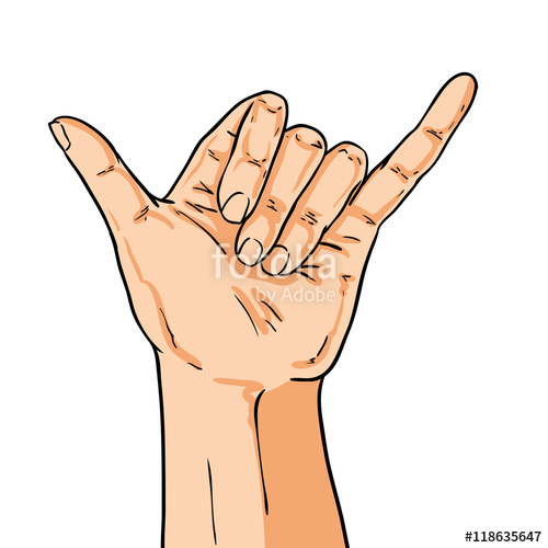 500x500 Vector Hand Shoving Shaka Gesture. Illustration In Comic Style