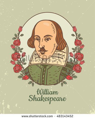 375x470 Portrait Of William Shakespeare. Vector Color Hand Drawn Doodle