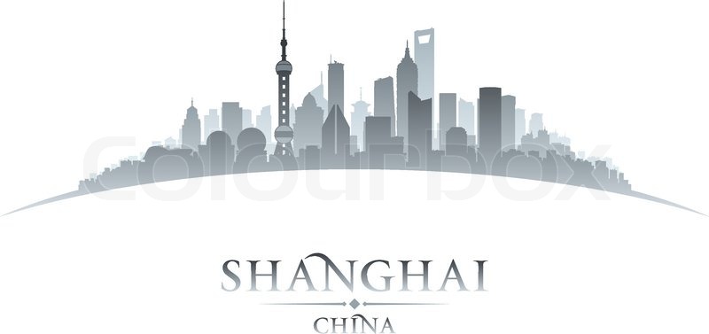 800x377 Shanghai China City Skyline Silhouette. Vector Illustration