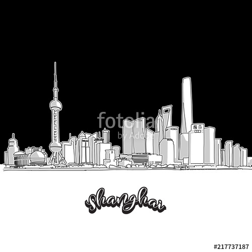 500x500 Shanghai Skyline, Outline Stock Image And Royalty Free Vector