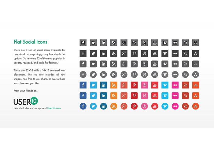 700x490 Flat Vector Social Icons (Eps)