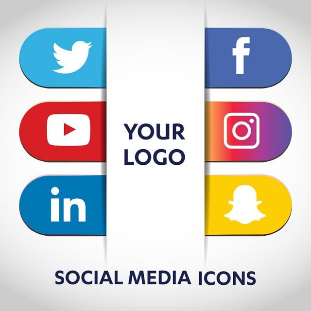 640x640 Social Media Icons Set Network Background. Smiley Face. Share