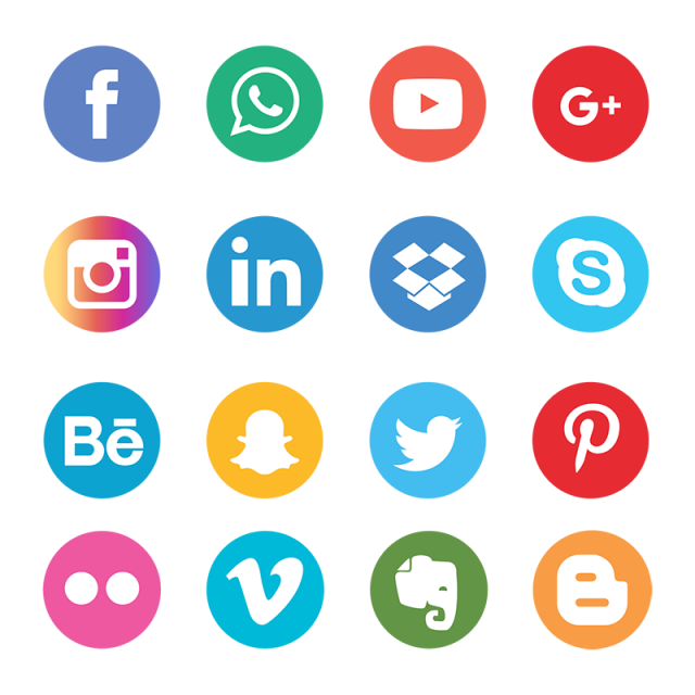 640x640 Social Media Icons Set Network Background. Smiley Face. Share