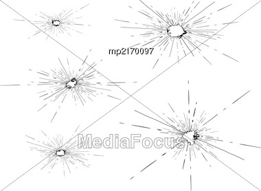 380x278 Traces Bullets Shattered Glass Vector Illustration White