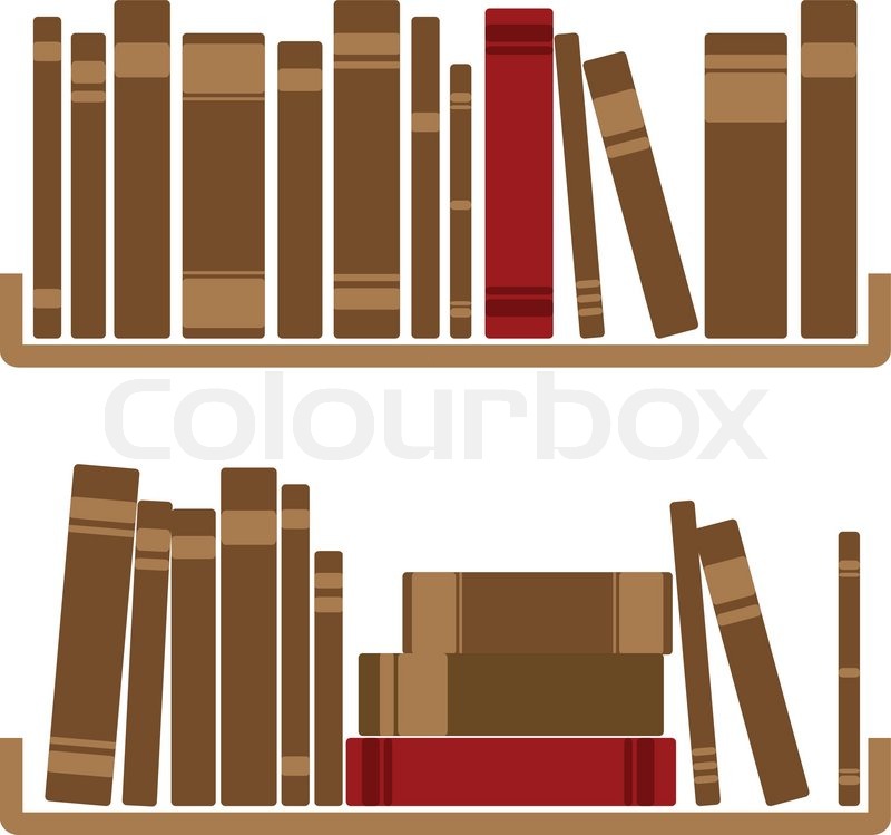 800x749 Vector Illustration Of Different Red Books On Shelf Stock Vector