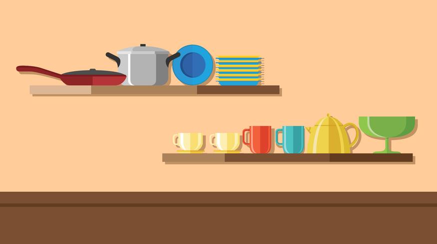 875x490 Crockery On The Wall Shelf Vector