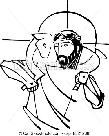 376x470 Jesus Christ Good Shepherd. Hand Drawn Vector Illustration Or