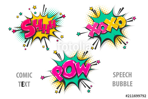 500x334 Shh, Xoxo, Pow Pop Art Style Set Hand Drawn Sound Effects Template