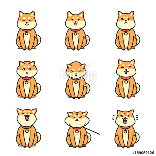 500x500 Shiba Inu Emotions Stickers Vector Set. Stock Image And Royalty
