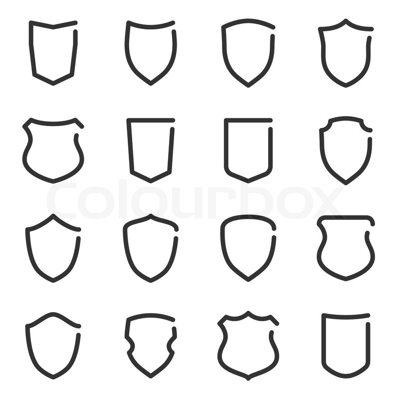 800x800 Set Of Different Shield Outline Icons. Vector Illustration Stock