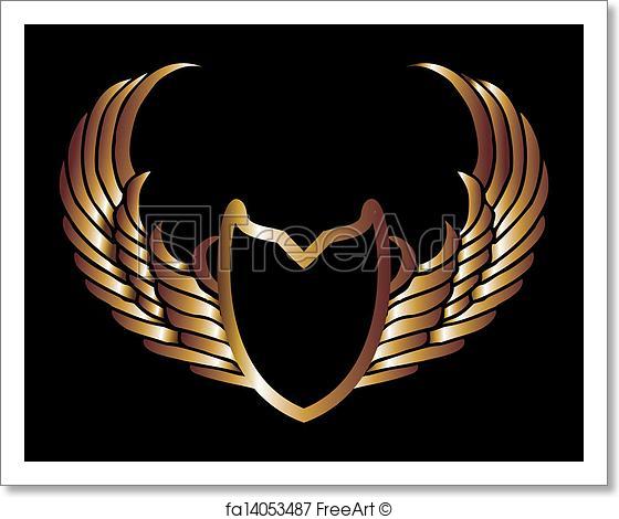 560x470 Free Art Print Of Metalic Gold Wings And Shield Vector Art