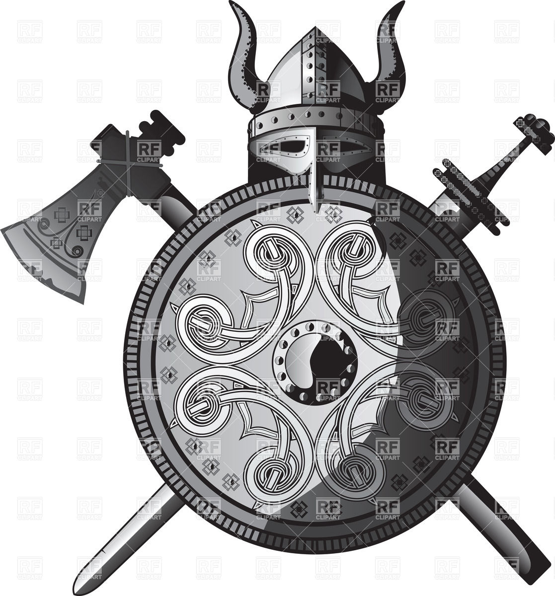 1117x1200 Viking Helmet, Sword, Axe And Shield Vector Image Vector Artwork