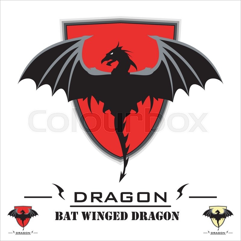 800x800 Bat Winged Dragon Over Shield. Stock Vector Colourbox