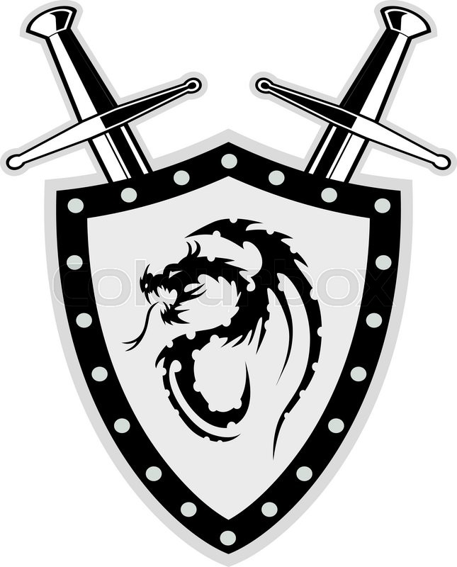 645x800 Sword With Dragon Shield , Vector Illustration Stock Vector