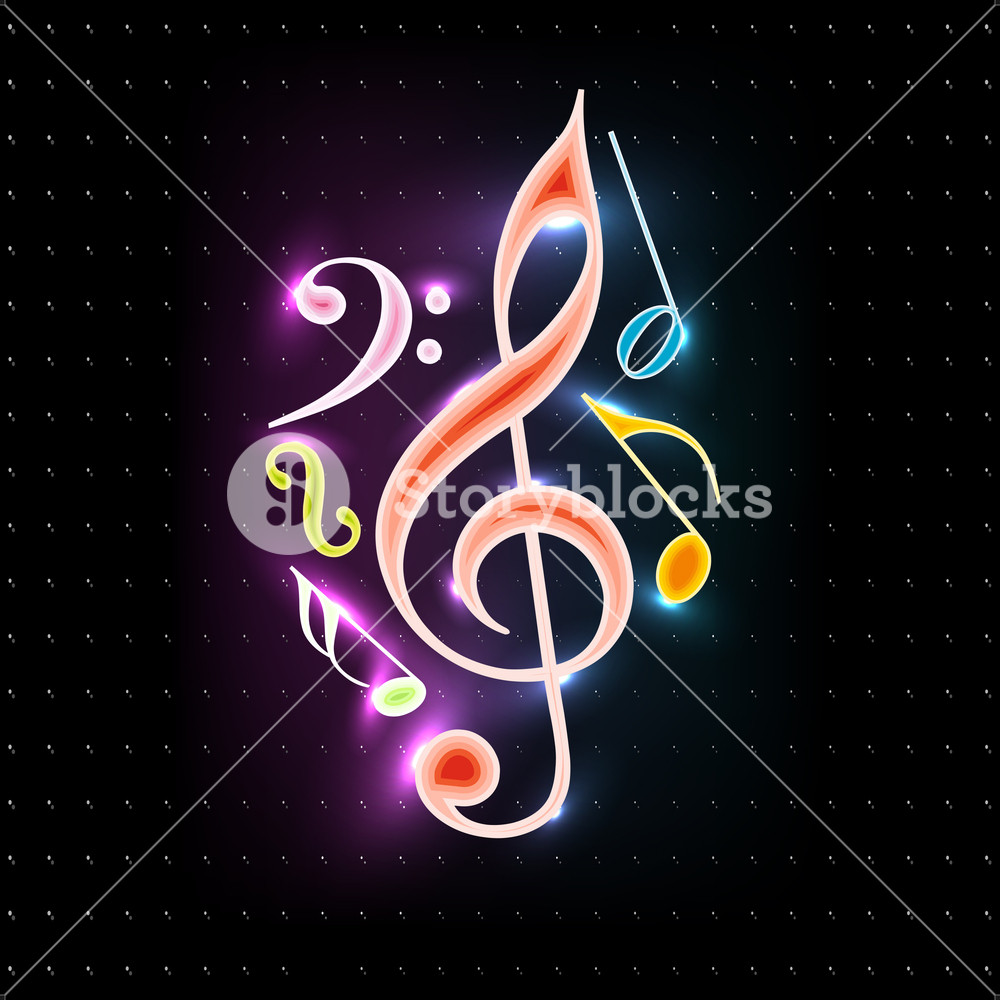 1000x1000 Shiny Musical Notes On Black Background. Vector. Royalty Free