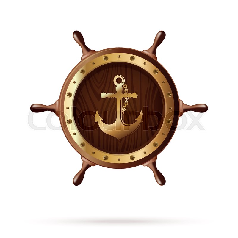 800x800 Anchor Image On A Wooden Steering Wheel. Wooden Ships Wheel