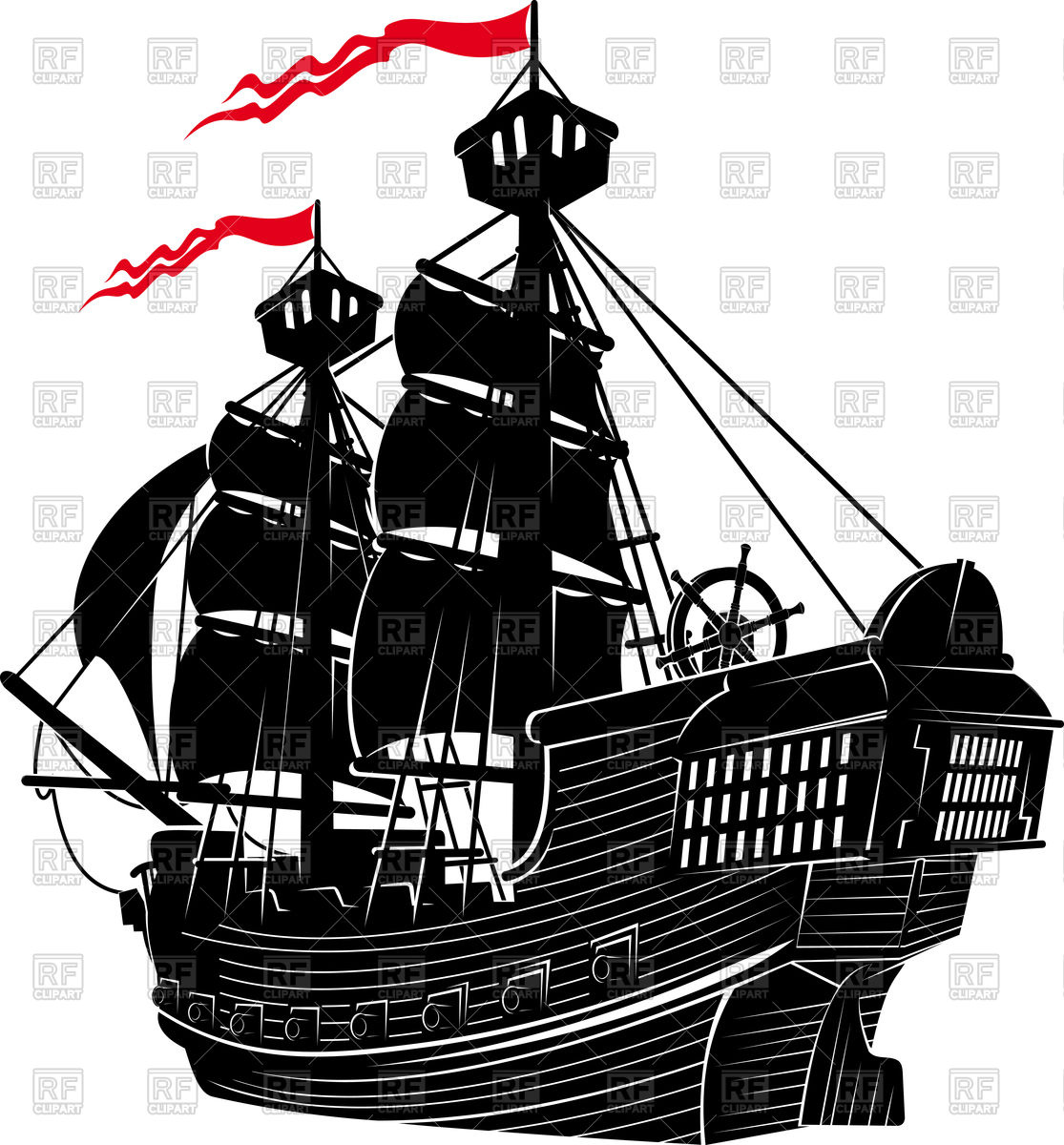 1115x1200 Silhouette Of The Old Two Masted Sailing Ship Vector Image