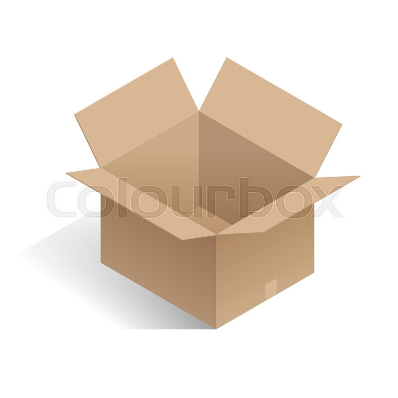 800x800 Isometric Open White Box. Realistic Package Cardboard Box. Vector