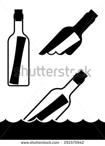 338x470 Set Of Simple Black And White Vector Messages In Bottles Standing