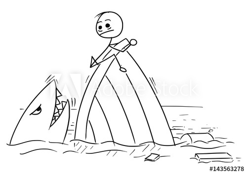 500x354 Vector Stick Man Cartoon Of Man Holding On The Shipwreck With