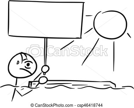 450x364 Vector Stick Man Cartoon Of Shipwreck Survivor Castaway Swimming