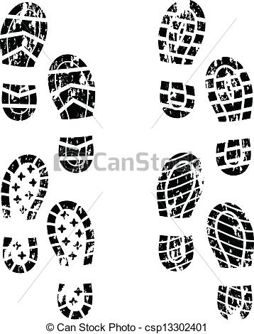 358x470 Grunge Shoe Print. Set Of Four Grunge Shoes Silhouette.