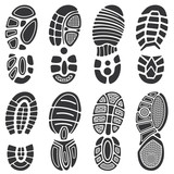 160x160 Shoes Imprints, Footprint And Human Step Set. Print Shoe Sole And