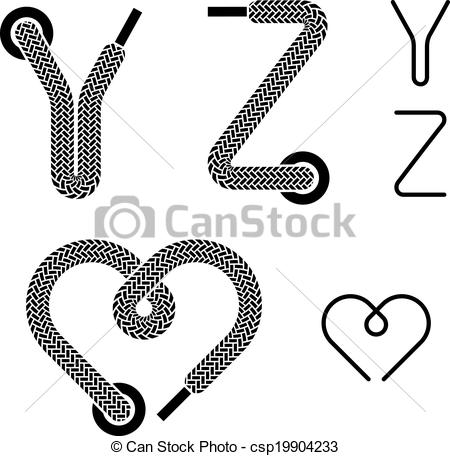 450x456 Vector Shoe Lace Alphabet Letters Y Z Heart.