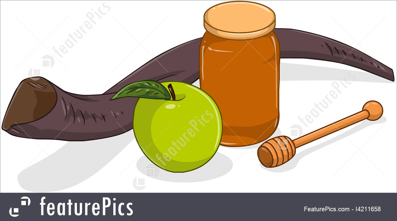 1300x725 Honey Jar Apple And Shofar For Yom Kippur Illustration
