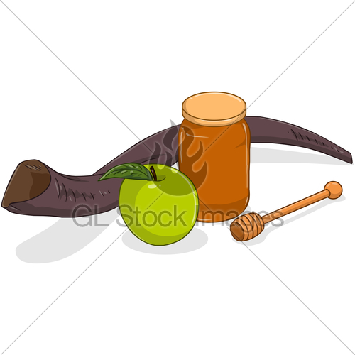 500x500 Honey Jar Apple And Shofar For Yom Kippur Gl Stock Images