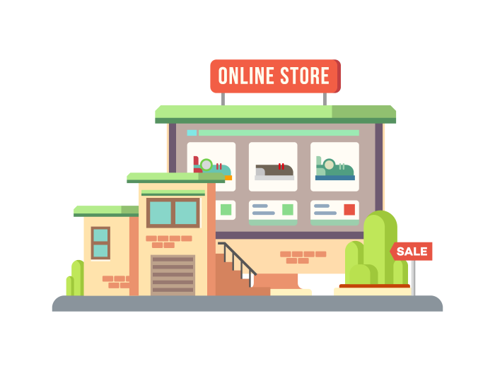700x525 Online Shop Building Flat Illustration