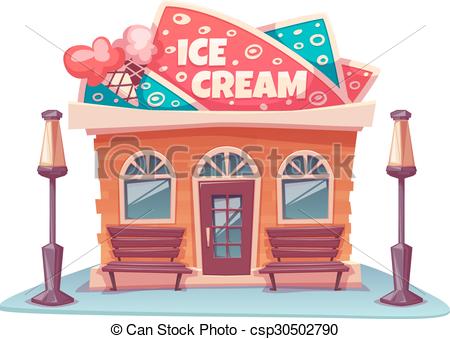 450x339 Vector Illustration Of Ice Cream Shop Building With Bright Banner.
