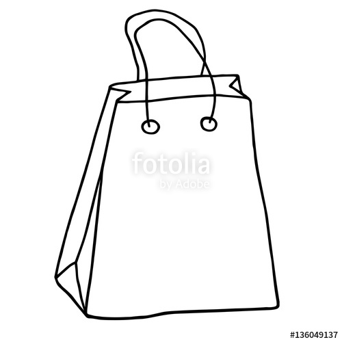 500x500 Shopping Bag Icon. Hand Drawn Grocery Bag With Handles. Vector I