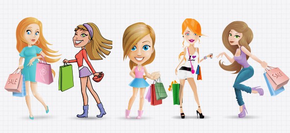 594x274 Shopping Women Vector Set