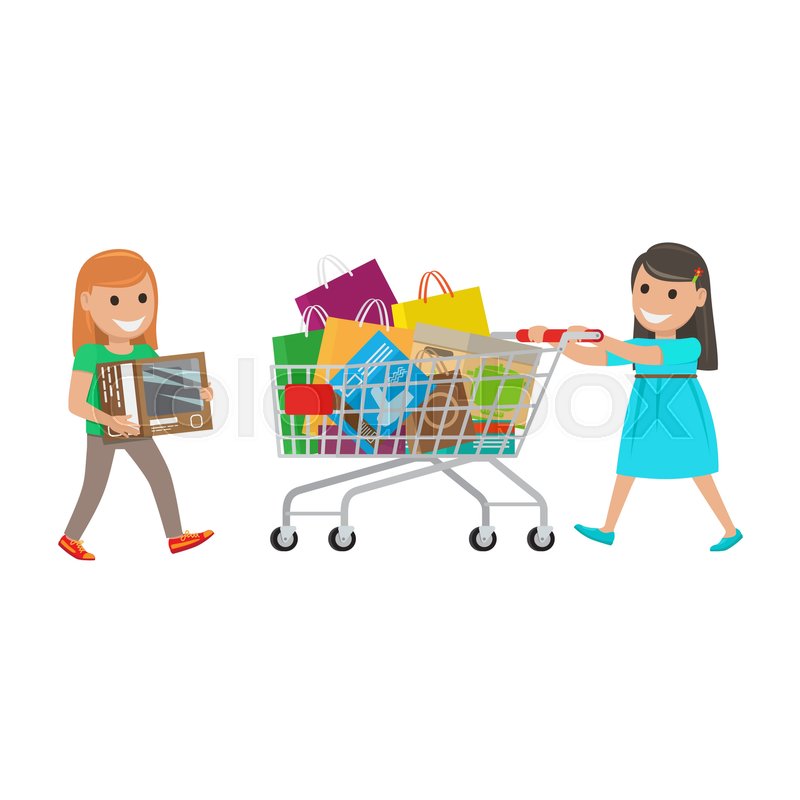 800x800 Two Girls Out On Shopping. Redhead Girl Carries Box And Brunette