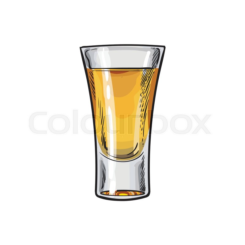 800x800 Full Glass Of Gold Tequila, Sketch Vector Illustration Isolated On