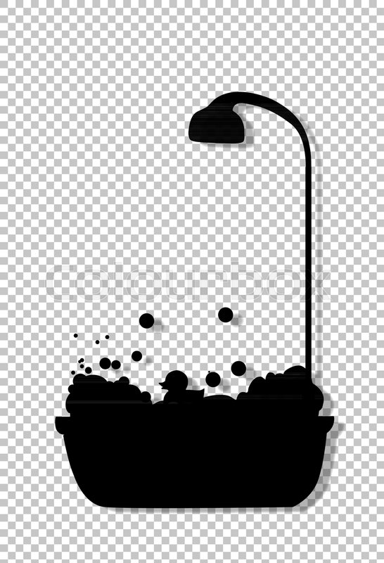 546x800 Black Silhouette Of Bathtub With Shower Head Full Of Bubble Foam