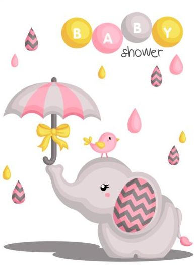 385x539 Cute Elephant With Baby Shower Card Vector Free Download