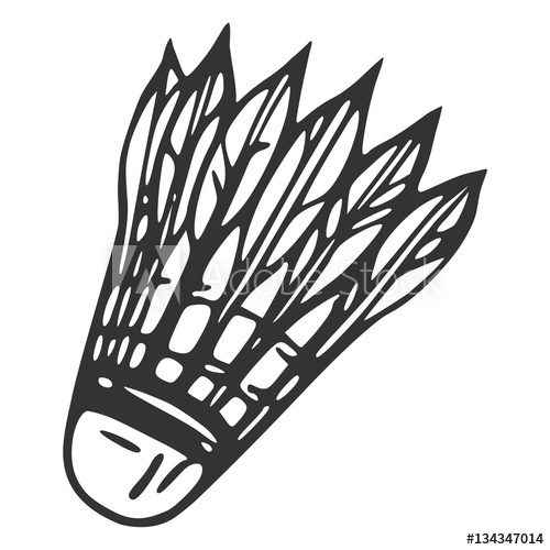 500x500 Hand Drawn Feather Shuttlecock, Vector Illustration