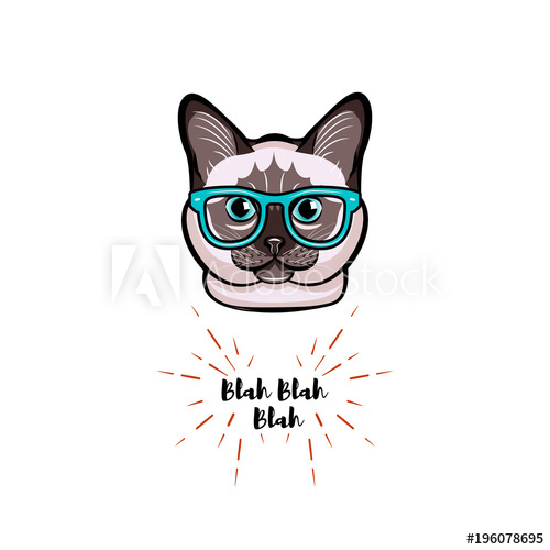 500x500 Siamese Cat In Smart Glasses. Cat Geek. Vector Illustration.