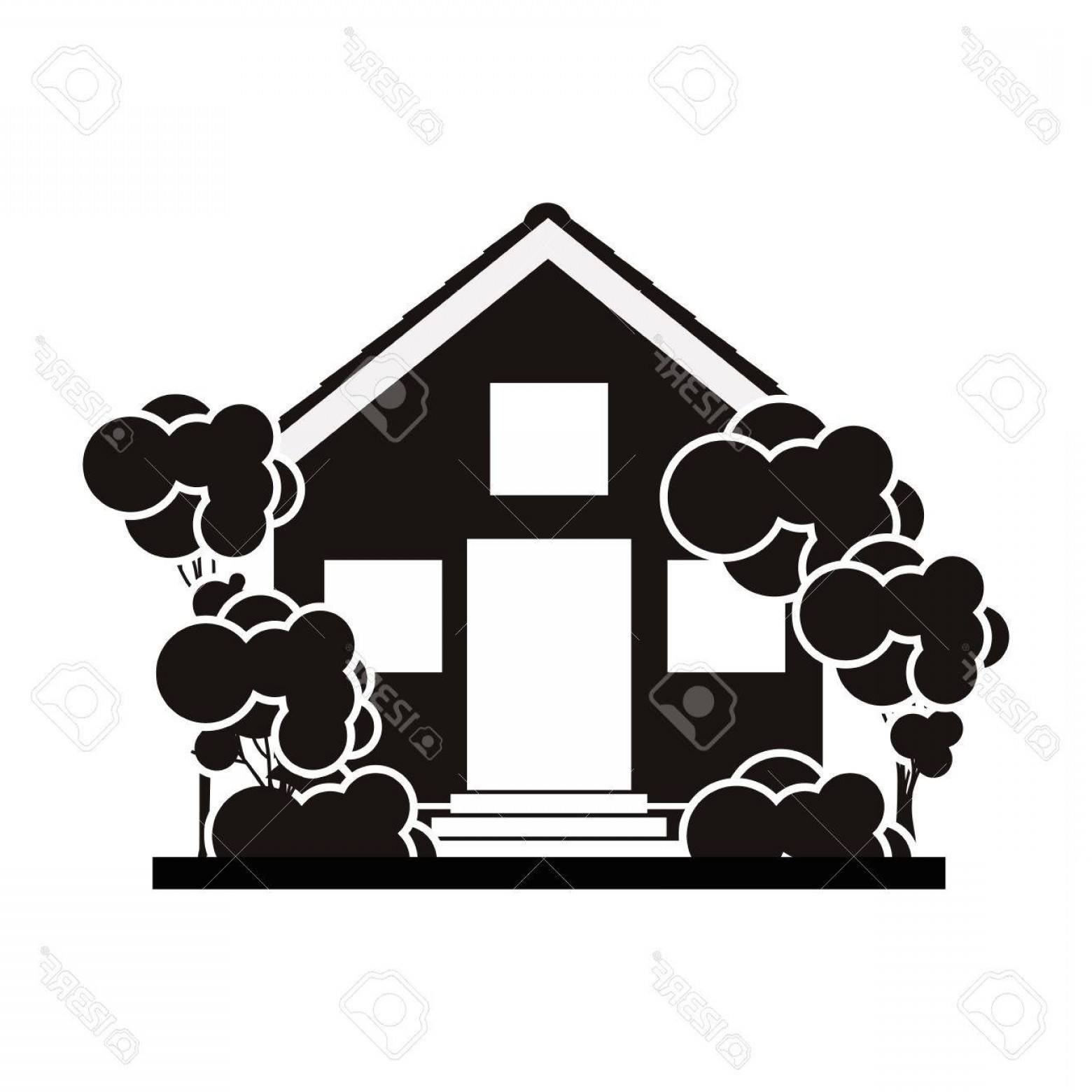 1560x1560 Photostock Vector Silhouette With Monochrome House And Trees On