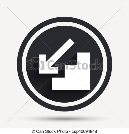 450x470 Downstairs Icon. Down Arrow Sign. Circle Flat Button With Shadow