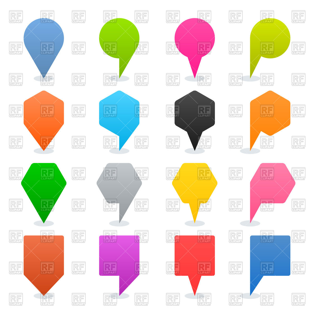 1200x1200 Colored Map Pins Of Different Shapes Vector Image Vector Artwork