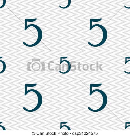 450x470 Number Five Icon Sign. Seamless Abstract Background With