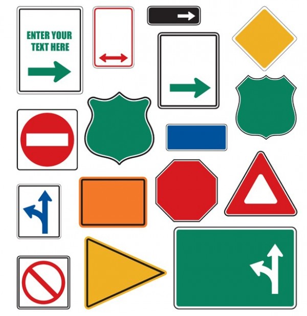 600x616 16 Various Road Signs Vector Shapes