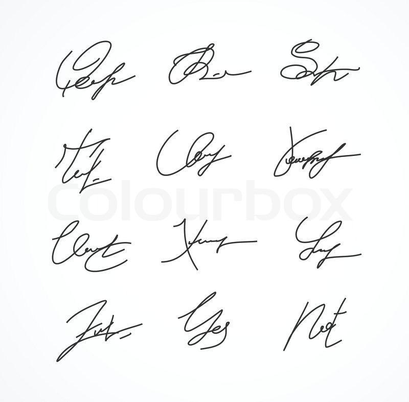 800x786 Vector Signature Fictitious Autograph On White Background. Stock