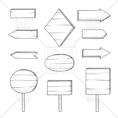399x400 Set Of Stylish Doodle Wooden Signboard Vector Image Vector
