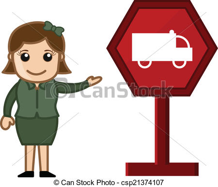 450x387 Girl Showing Transport Signboard. Cartoon Vector