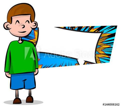 500x446 Retro Style Simple Cartoon Boy With Comic Book Filled Banner